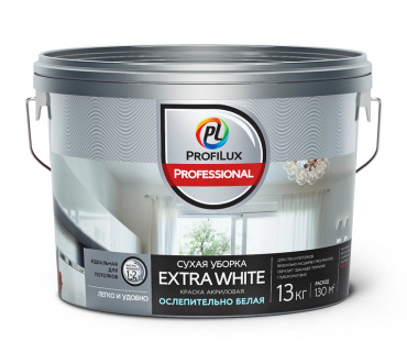 Краска Профилюкс Professional EXTRA WHITE СУХАЯ УБОРКА акриловая для стен и потолков 13кг